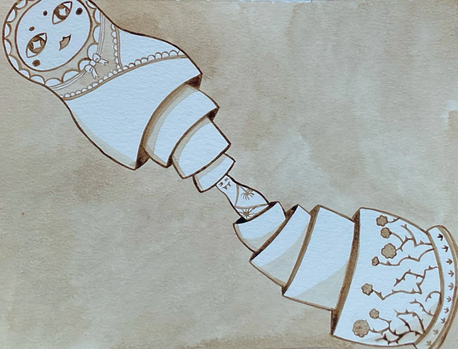 Onion, 2025, Walnut ink on paper, 7.5 in. x 10 in.