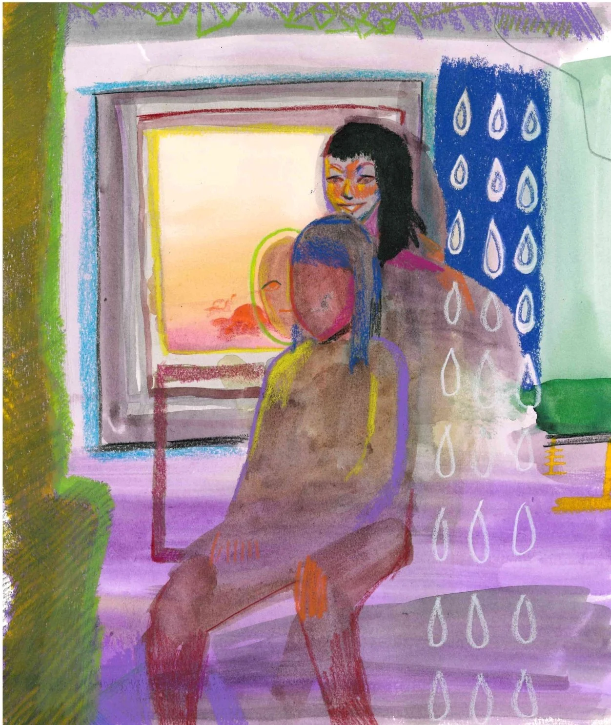 Don't Look at Me, 2023, Watercolor and colored pencil on paper, 9.5 in. x 7.5 in.