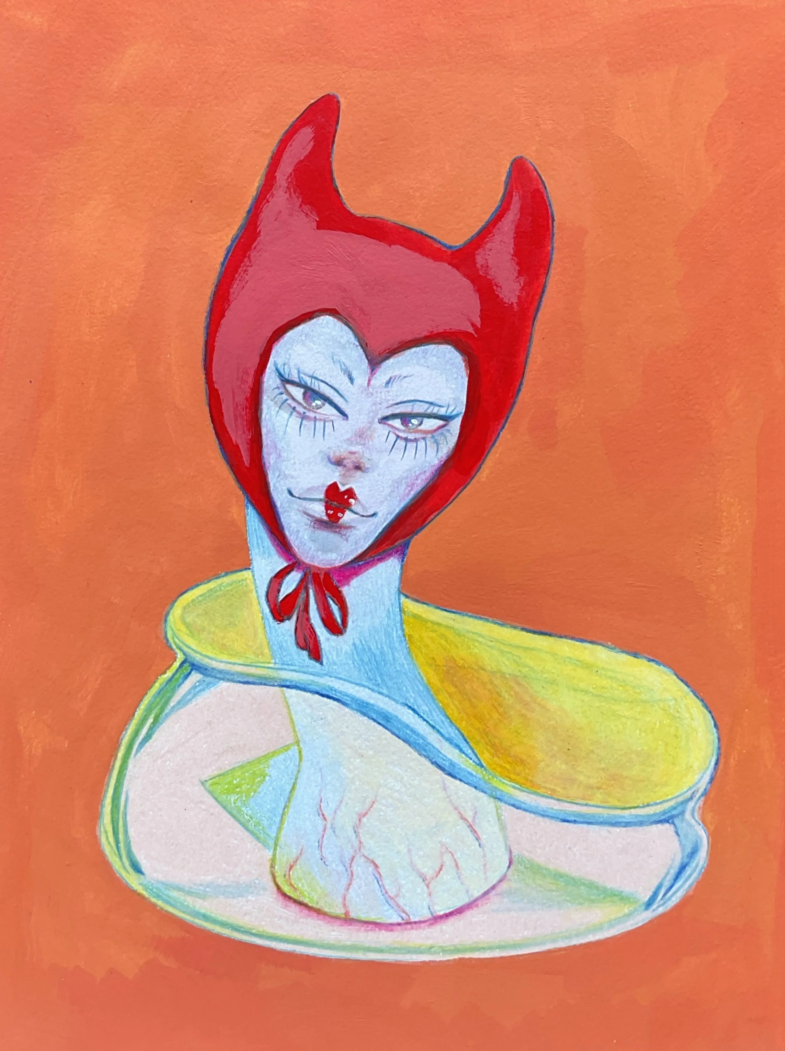 My Hands, 2023, Colored Pencil and Gouache on paper, 10 in. x 8 in.