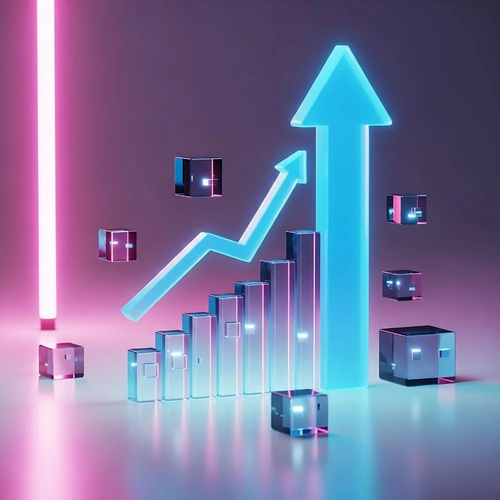 A graph with an arrow going up to symbolize early traction