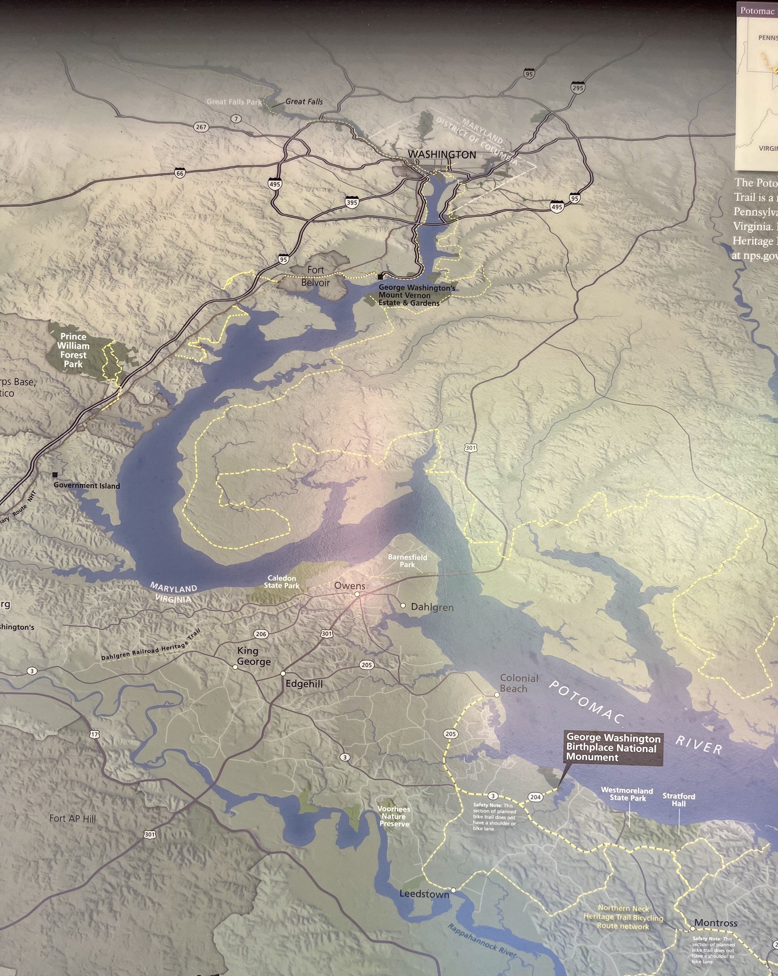 Map showing Colonial Beach downriver from Washington, D.C., and Alexandria, along the Potomac route used by excursion steamers in the late 1800s and early 1900s.