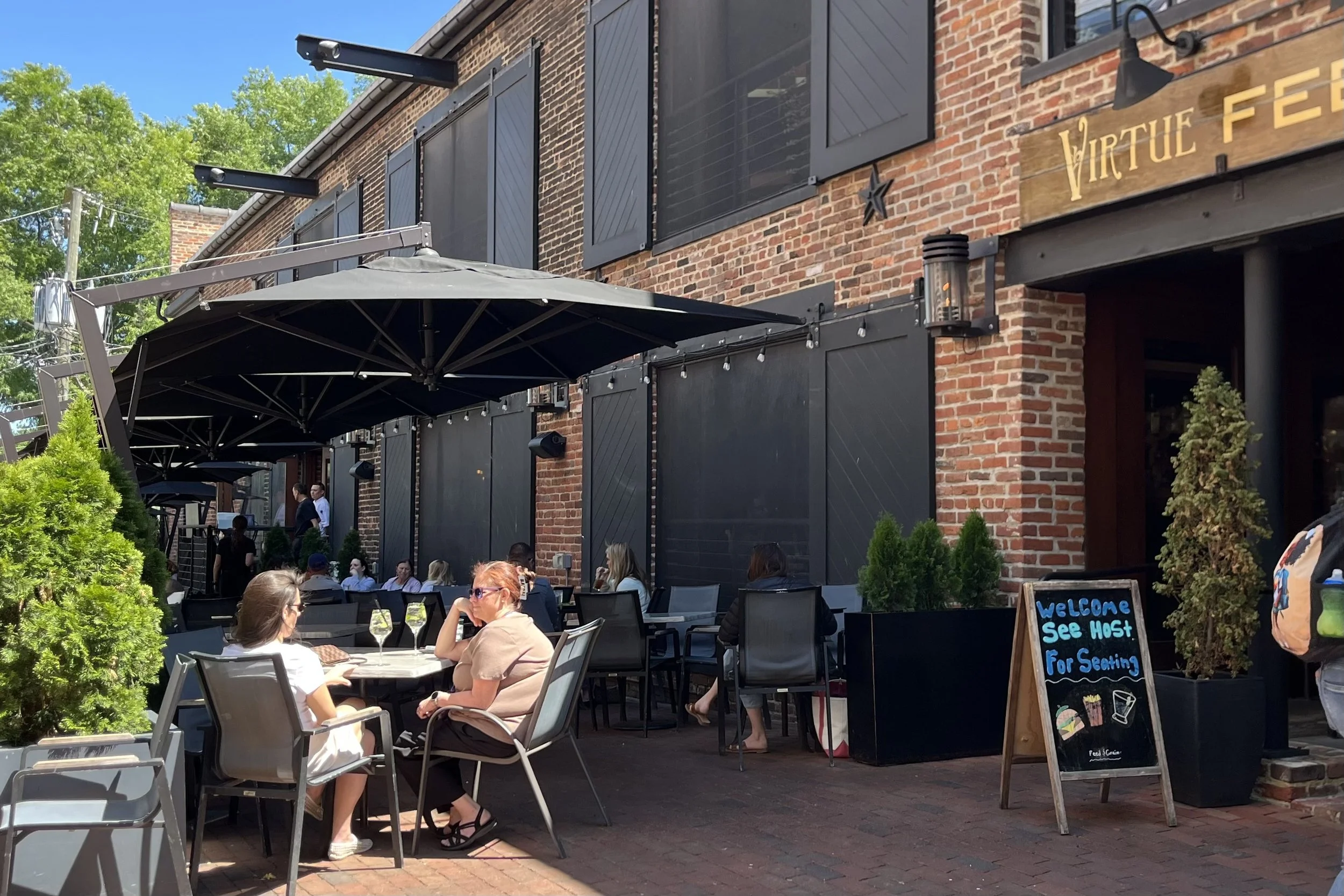 outdoor table at Virtue Feed & Grain in Old Town Alexandria.