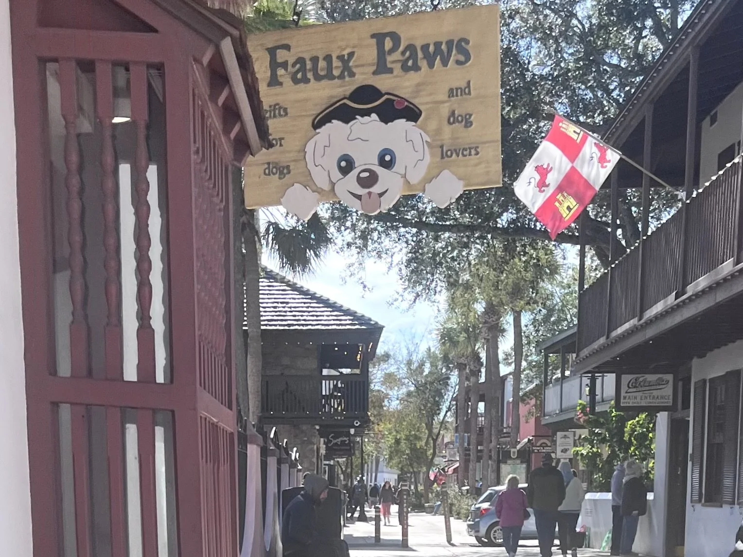 Faux Paws pet boutique sign in Old Town St. Augustine, Florida.