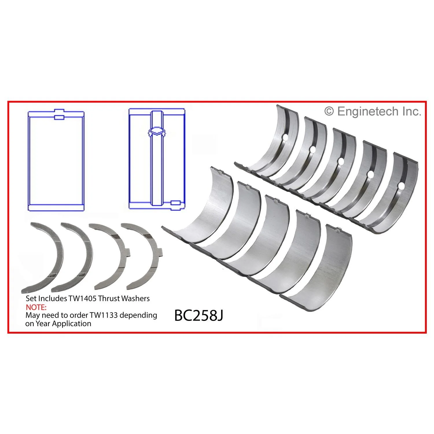 Crankshaft Main Bearing Set  (Enginetech  BC258J)  83-95