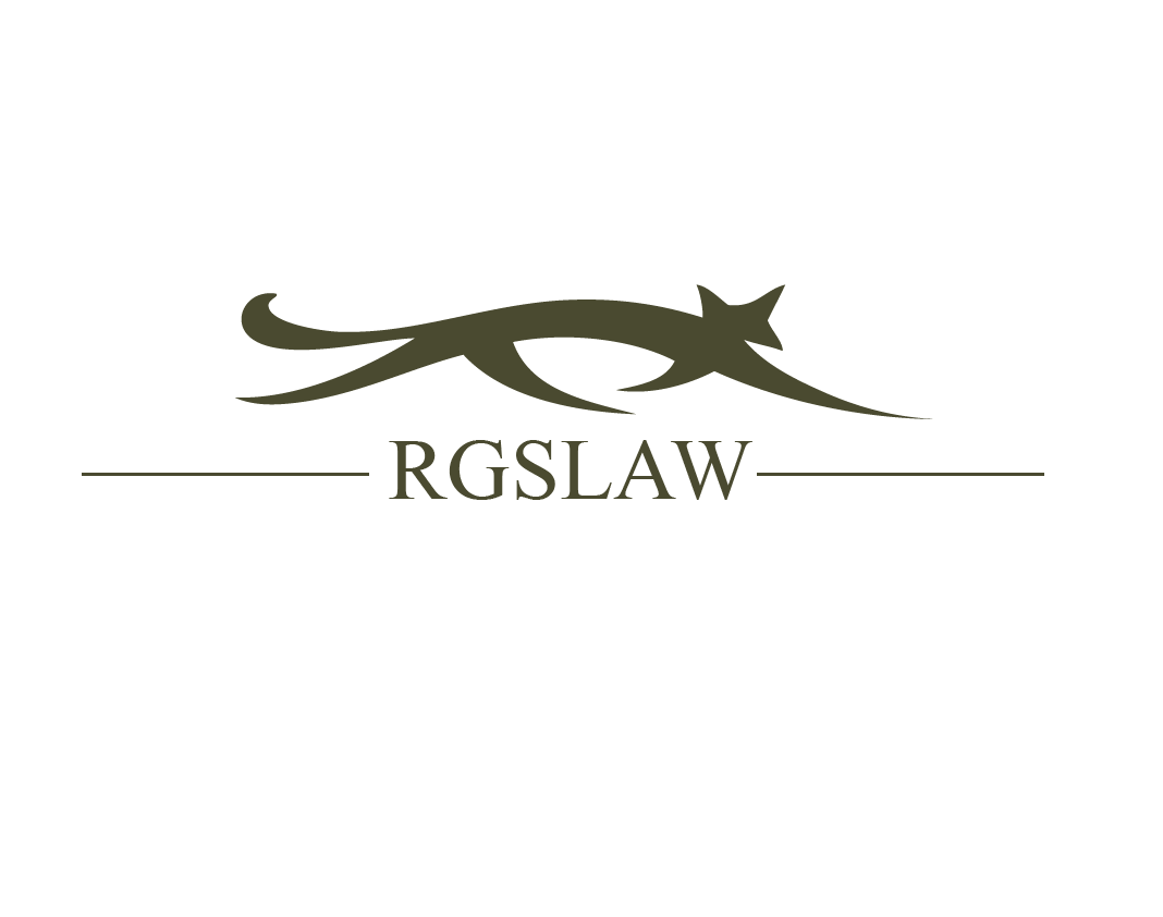 A stylized black silhouette of a running cat above the letters 'RGSL' with thin lines on each side.