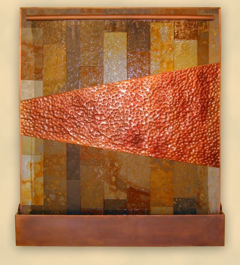 Stone and copper water wall. 5'w x 6'h