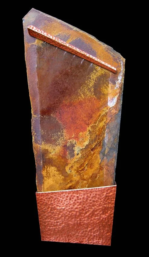 Natural stone slab and copper fountain. 26"w x 5'h x 4.5"d