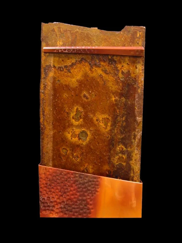 Natural stone slab with copper fountain. 2.5'w 4.5'h x 4.5"d