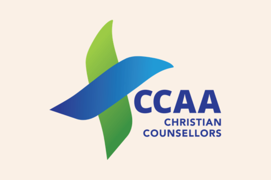 Logo of CCAA Christian Counselors featuring a stylized blue and green dove and the organization name.