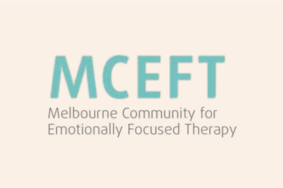 Logo for Melbourne Community for Emotionally Focused Therapy (MCEFT) with teal lettering on a beige background.