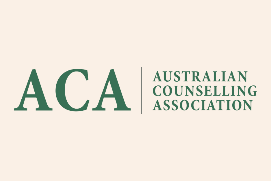 Logo of the Australian Counselling Association with green text on a beige background.