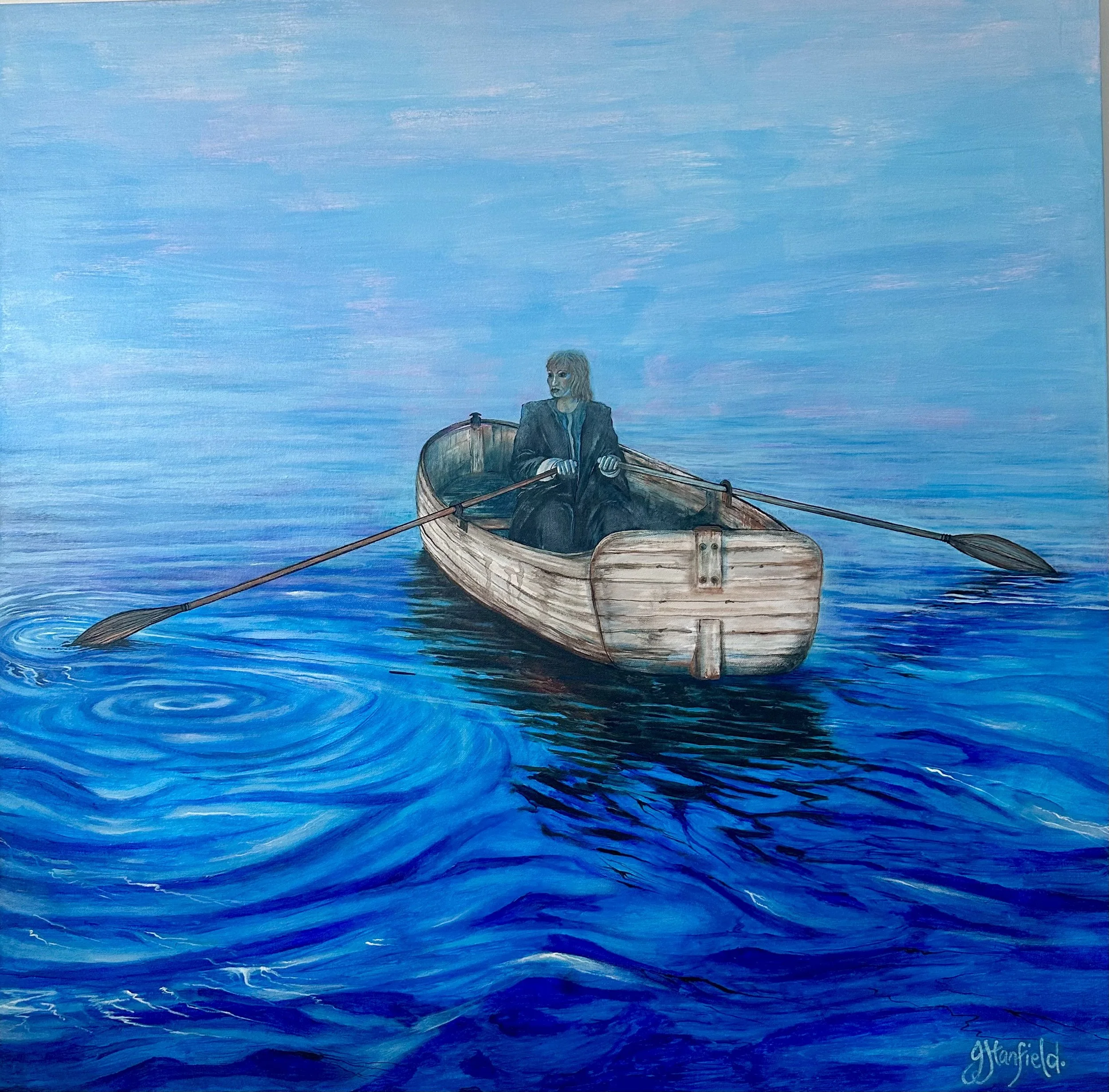 Artist: Julie Stanfield | Title: Alone With The Oars | Medium: Acrylic on Canvas | Size (W x H): 100 x 100 cm