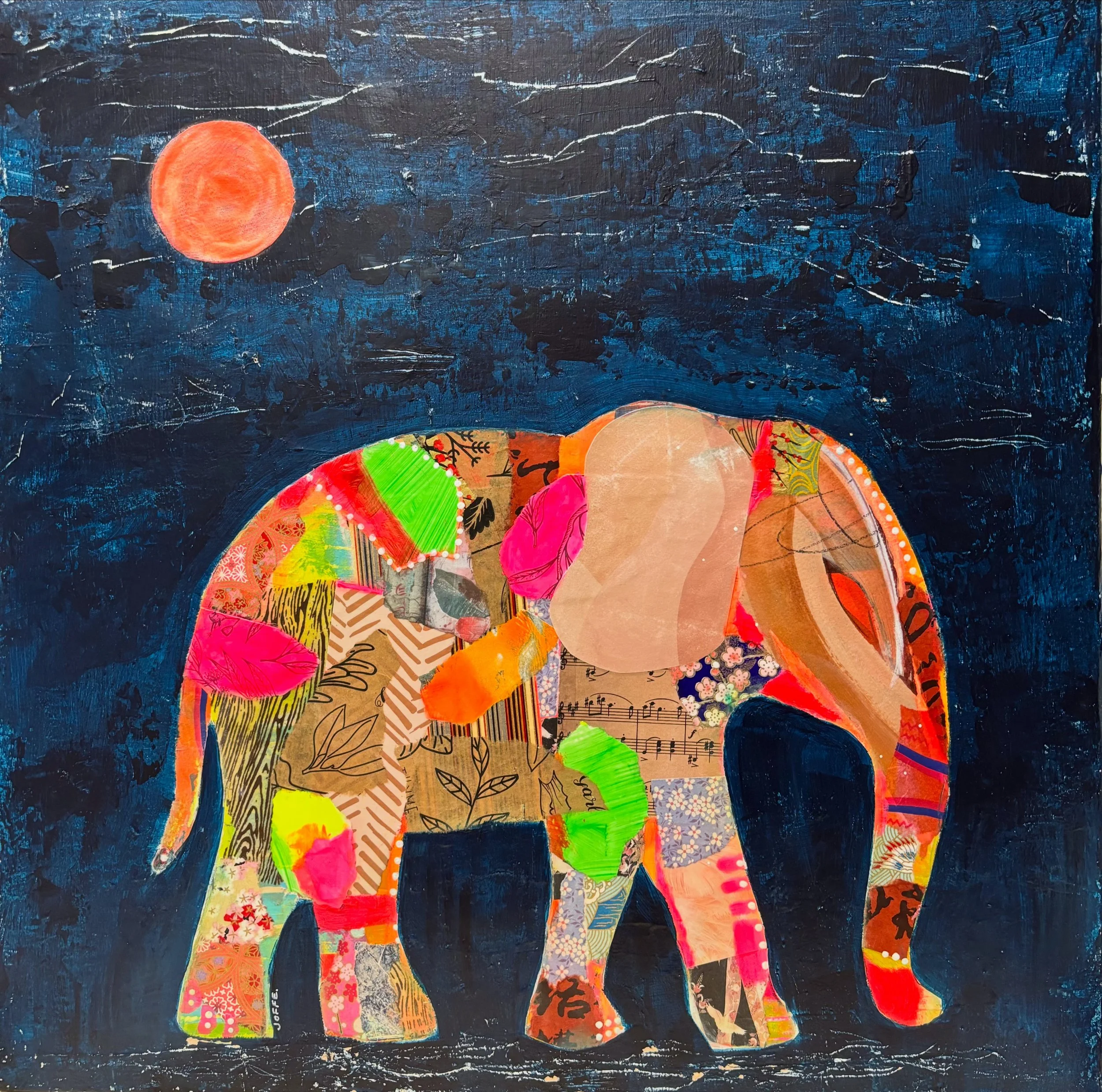 Artist: Nicholle Joffe | Title: Sarafina - Fragments of the Gentle Giant | Medium: Acrylics and Mixed Media | Size (W x H): 52 x 52 cm