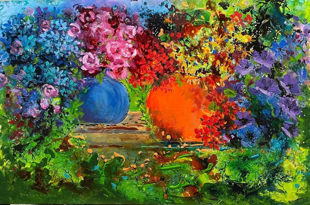 Artist: Diana Garth | Title: Two Garden Pots | Medium: Mixed Media | Size (W x H): 90 x 60 cm