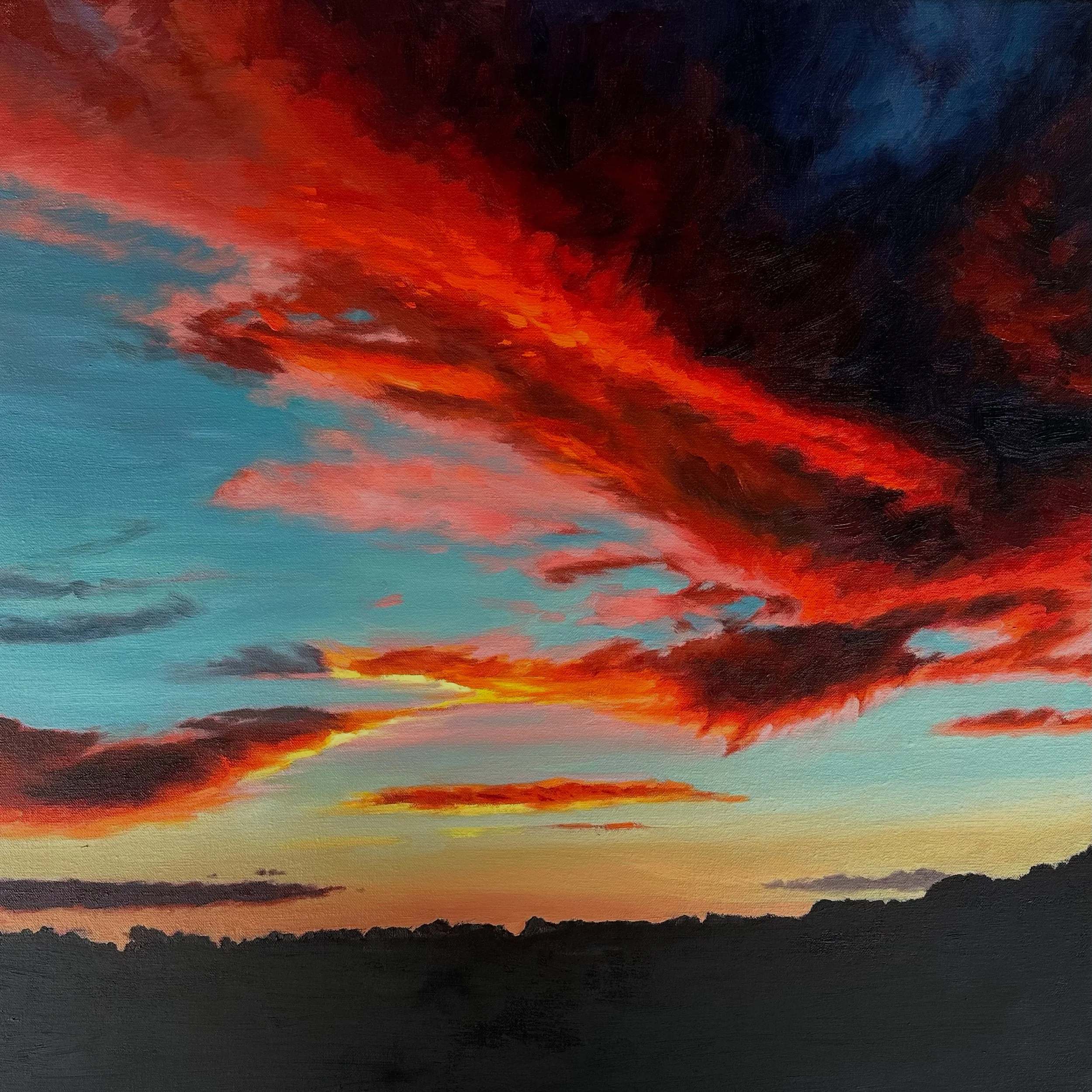 Artist: Brett Hayes | Title: Reflecting on the day | Medium: Oil on Linen | Size (W x H): 56 x 56 cm