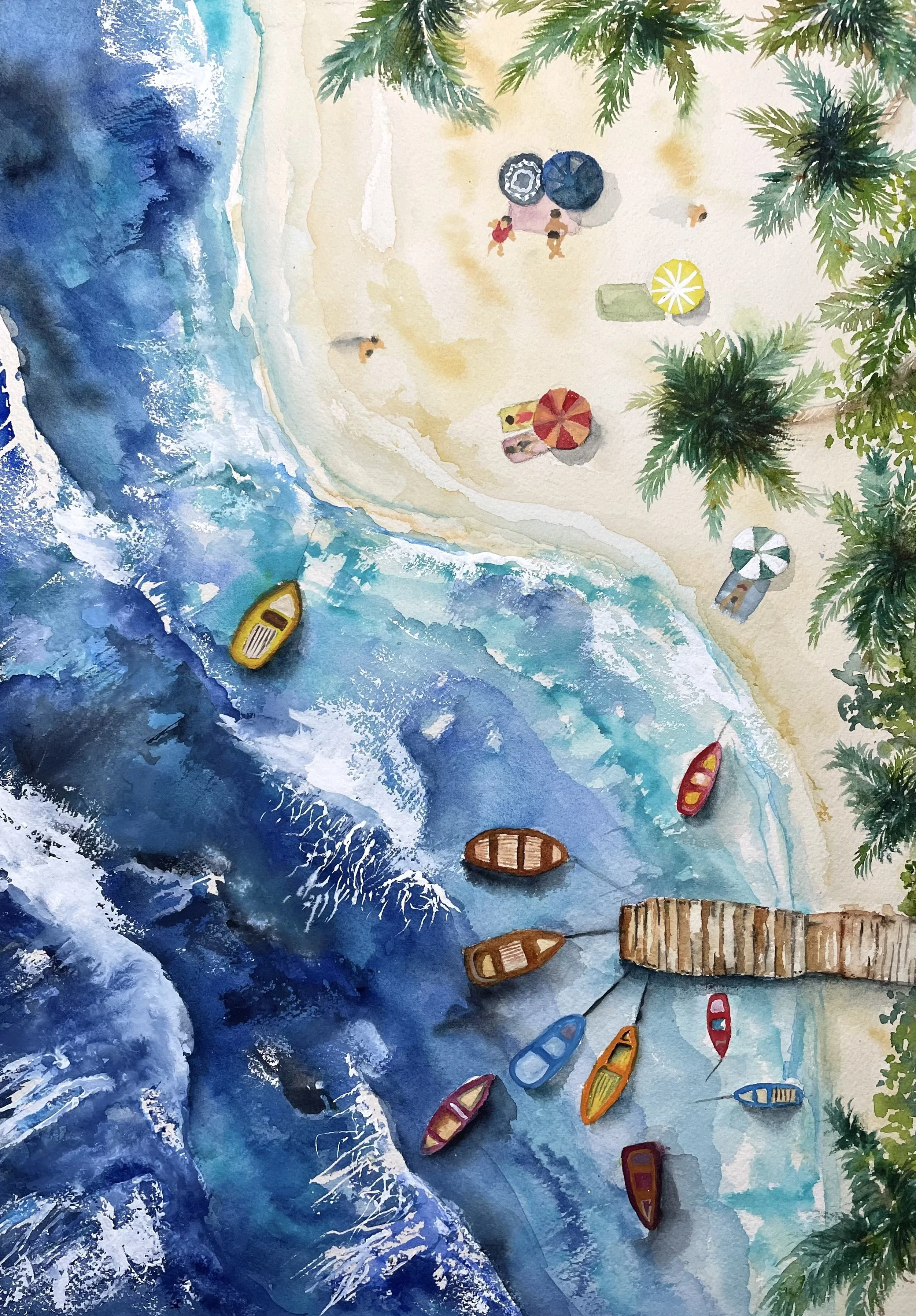 Artist: Kristy Lovegrove | Title: Palm Beach | Medium: Watercolour | Size (W x H): 41.5 x 53.2 cm