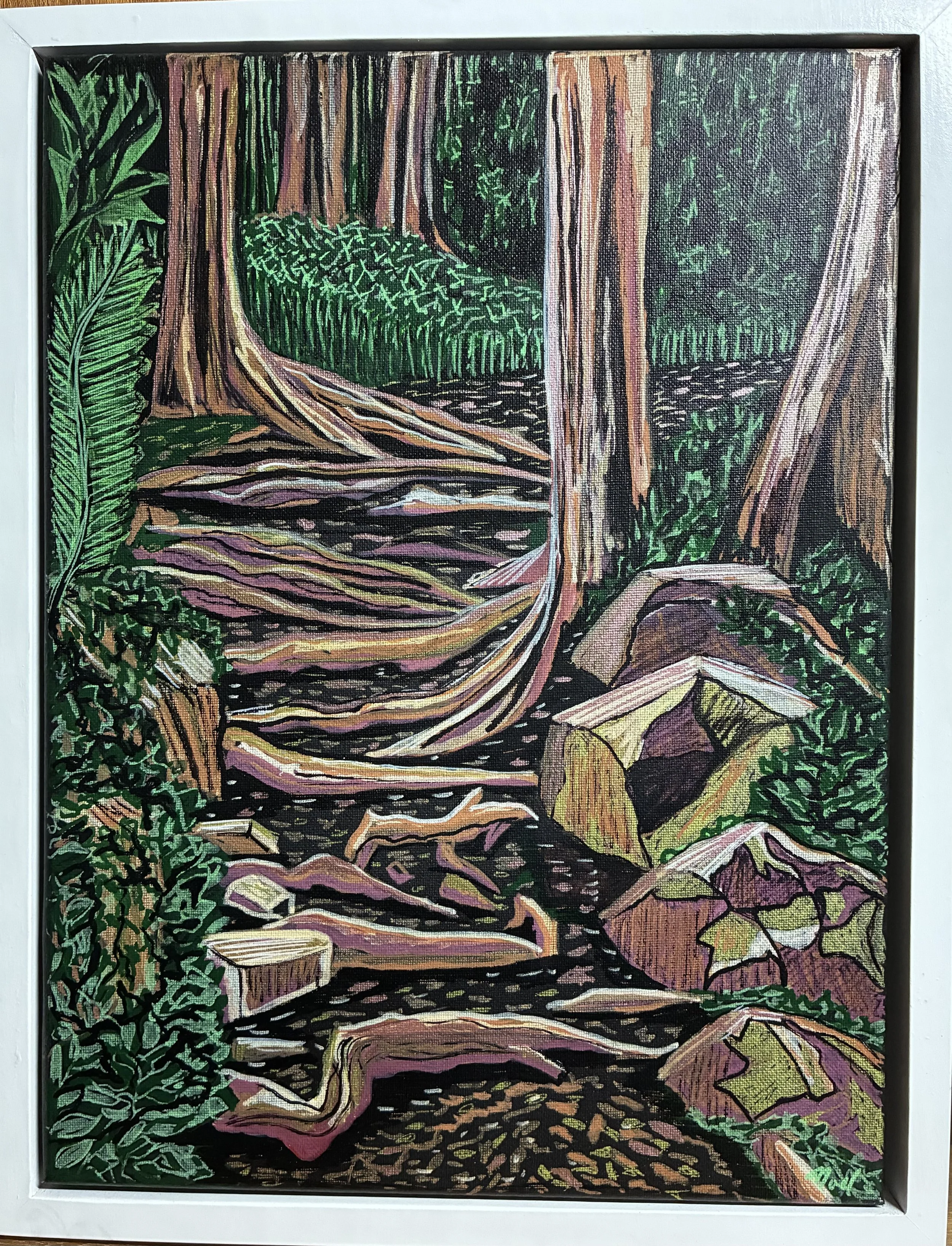 Artist: Noel Grannall | Title: The Track | Medium: Acrylic Pen on Canvas | Size (W x H): 34 x 44.5 cm