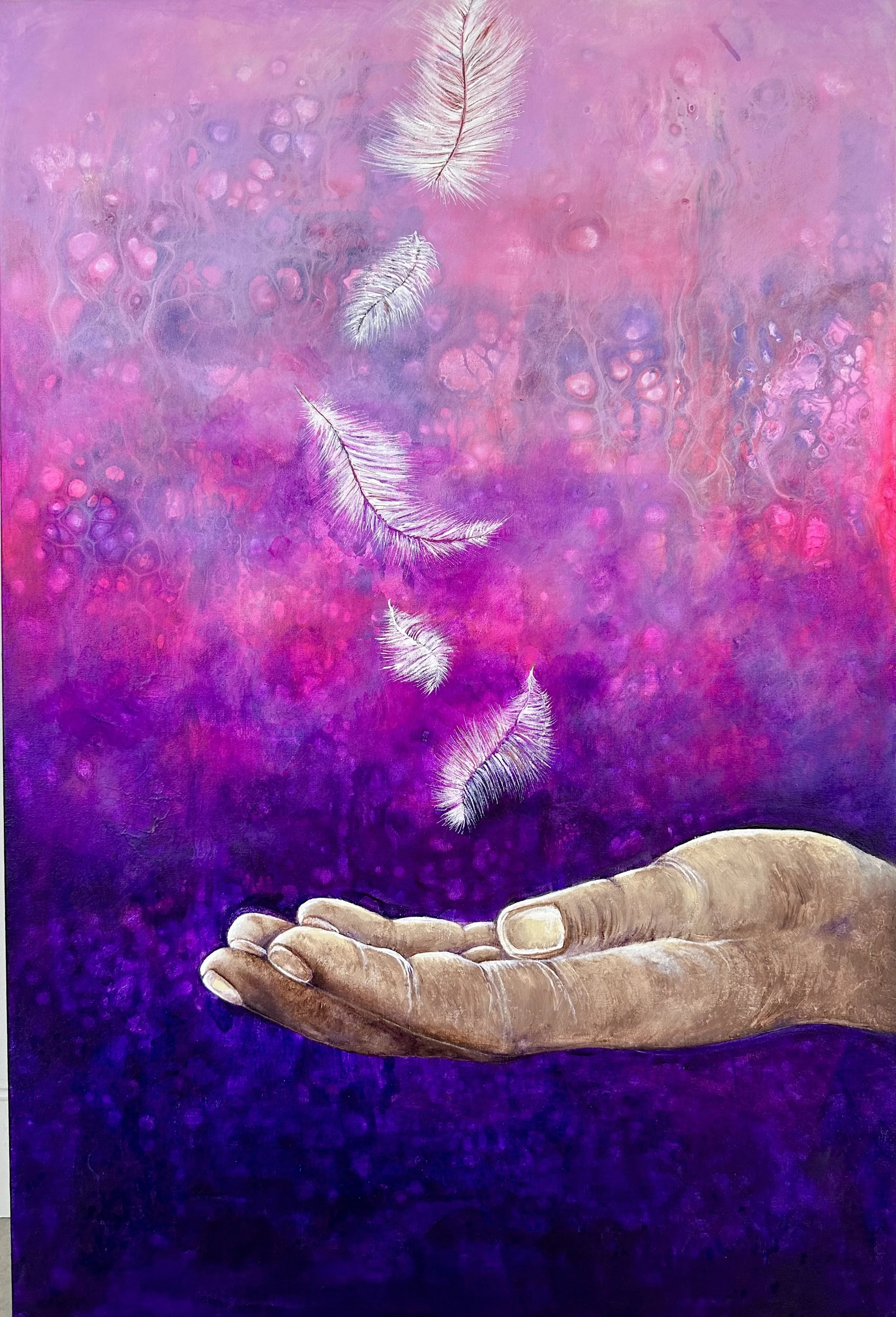 Artist: Julie Stanfield | Title: A Gentle Letting Go | Medium: Acrylic on Canvas | Size (W x H): 60 x 90 cm