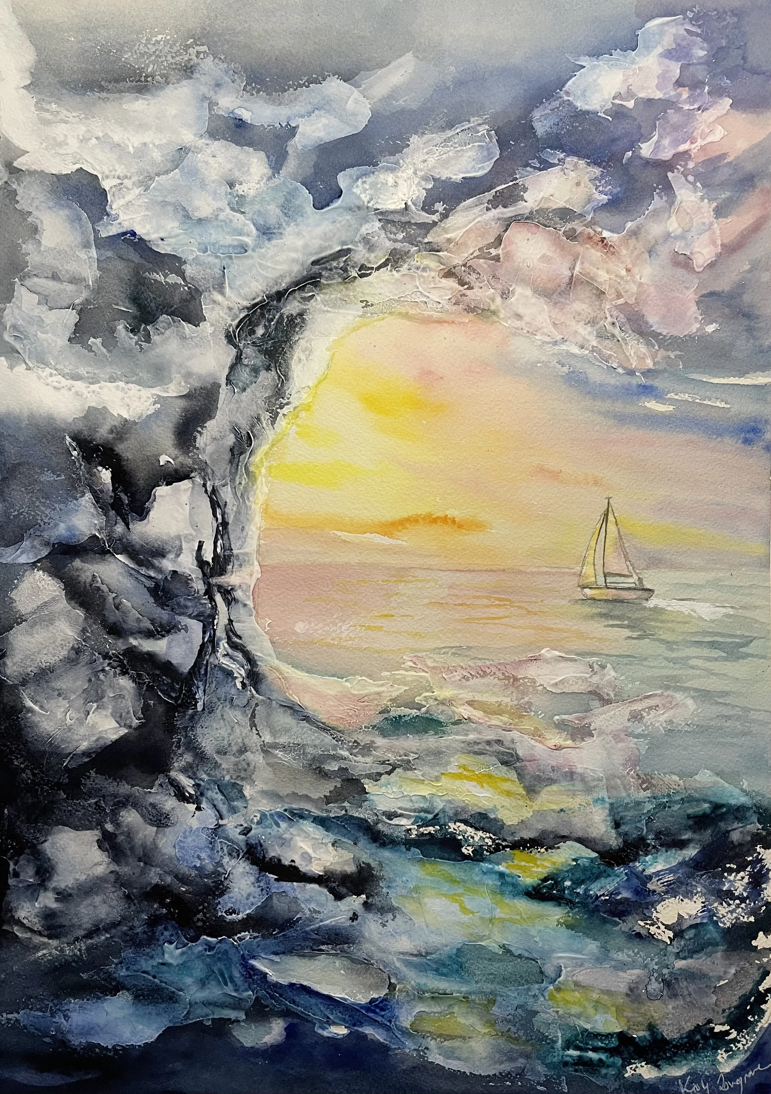 Artist: Kristy Lovegrove | Title: Sunrise | Medium: Watercolour and Gesso | Size (W x H): 43 x 53 cm