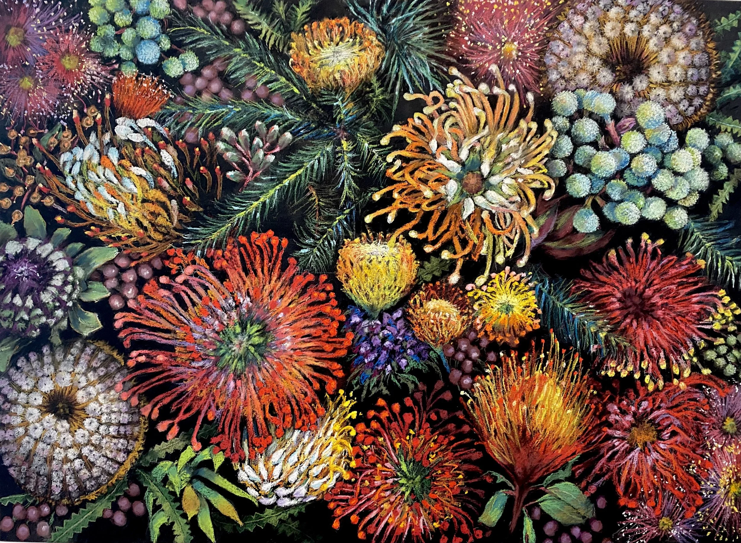 Artist: Marea Finnegan | Title: Wildflower Extravaganza | Medium: Pastels | Size (W x H): 92 x 72 cm