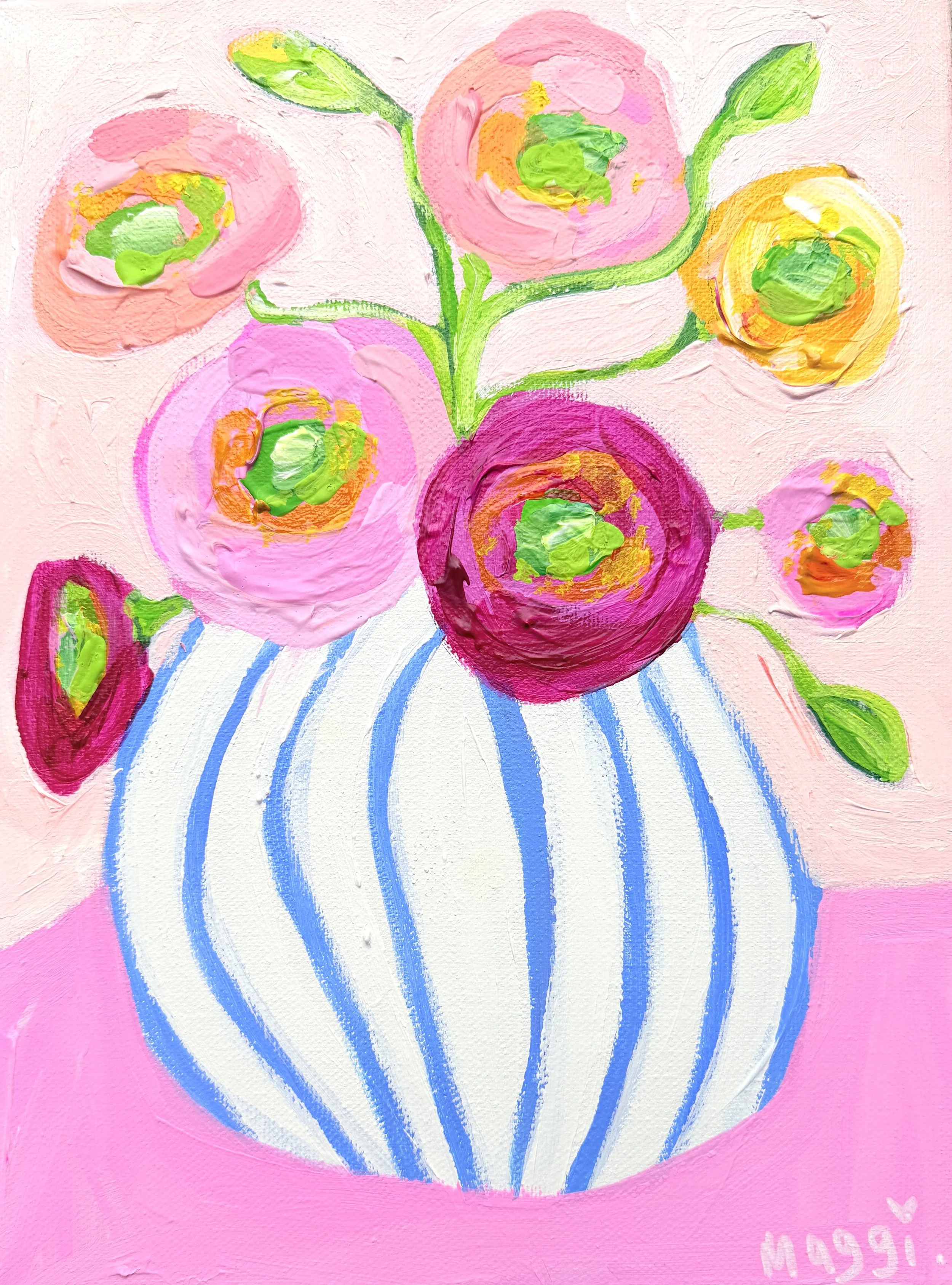 Artist: Maggi McDonald | Title: Poppies On Pink | Medium: Acrylic On Canvas | Size (W x H): 22 x 30 cm