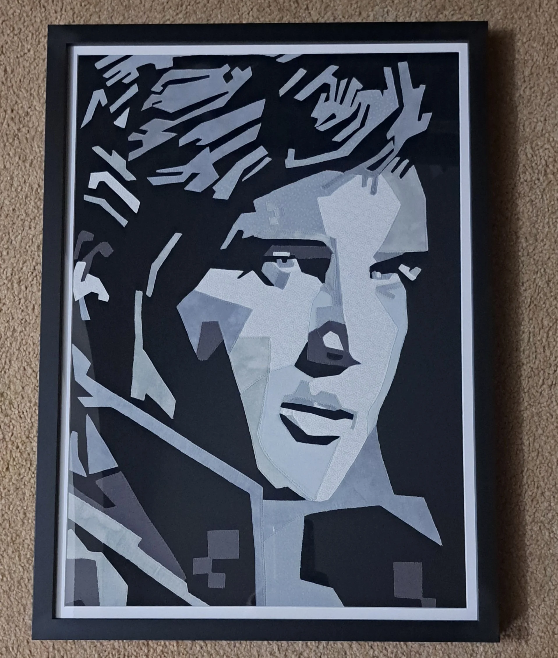 Artist: Elizabeth Kauffman | Title: Elvis | Medium: Textile Art (material printed and dyed) stitched by machine | Size (W x H): 48 x 65 cm