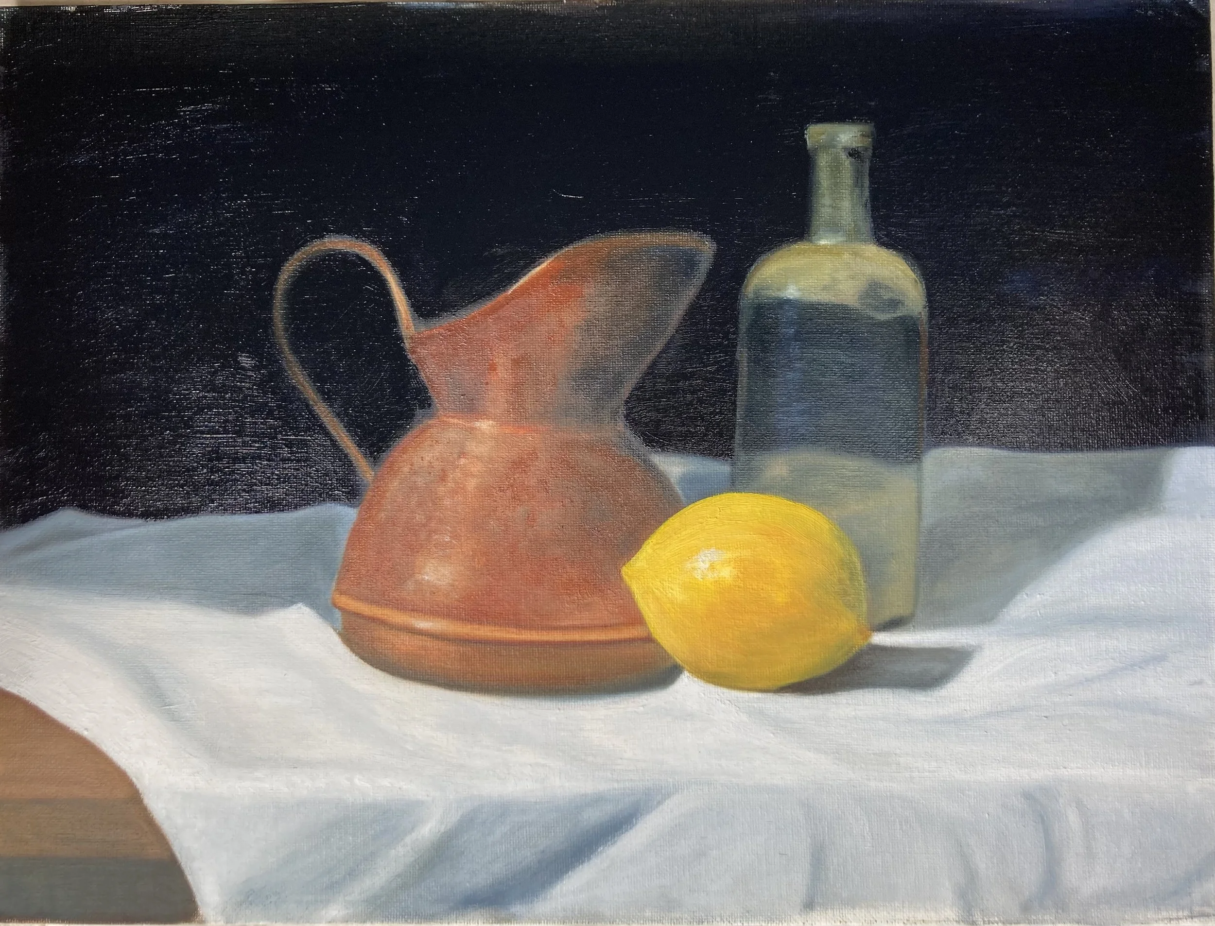 Artist: Maureen Lembke | Title: Still Life - Copper Jug | Medium: Oil on Canvas Board | Size (W x H): 46 x 36 cm