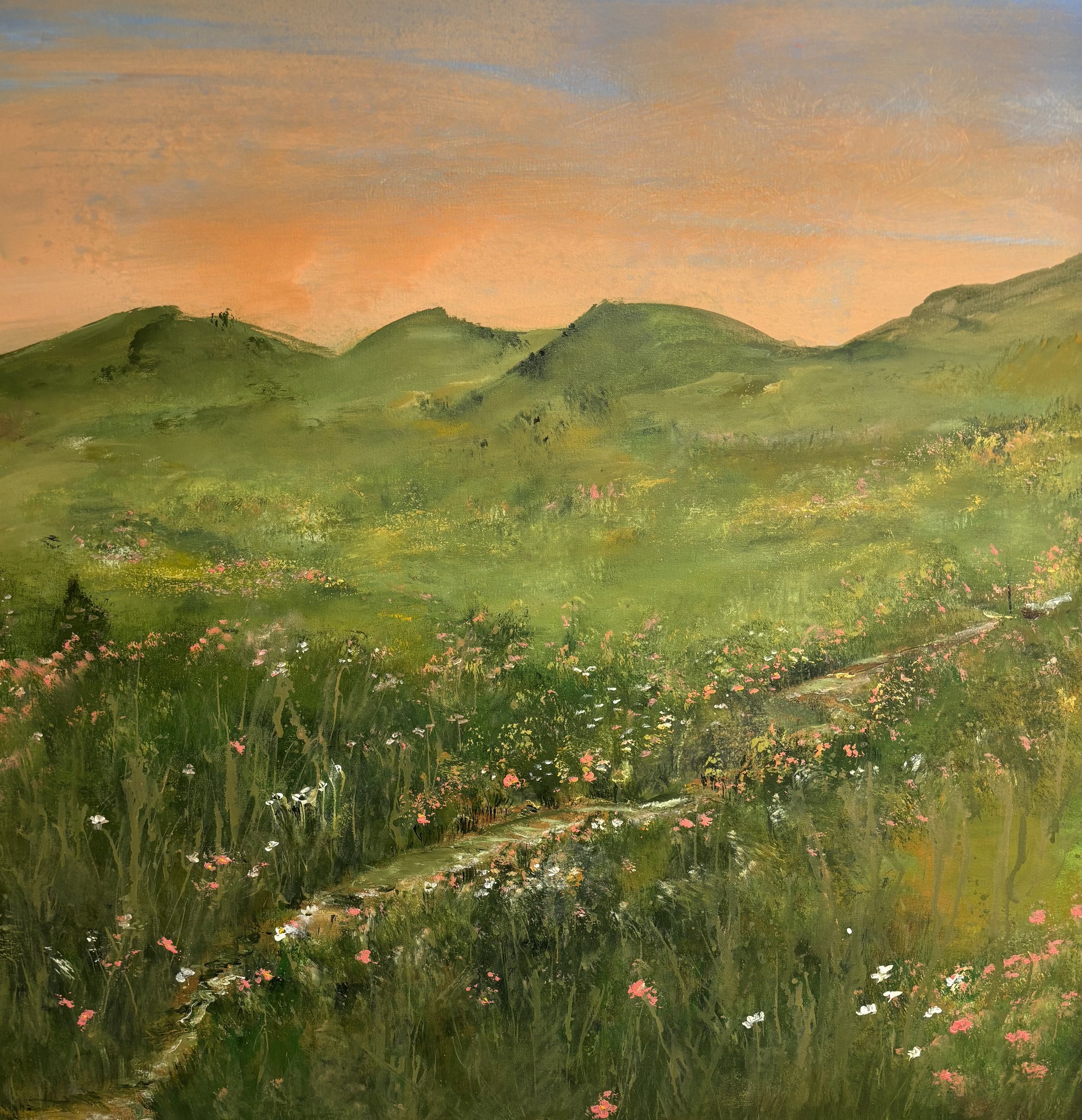 Artist: Ethne Benn | Title: Golden Hour | Medium: Acrylics and Mixed Media | Size (W x H): 95 x 95 cm