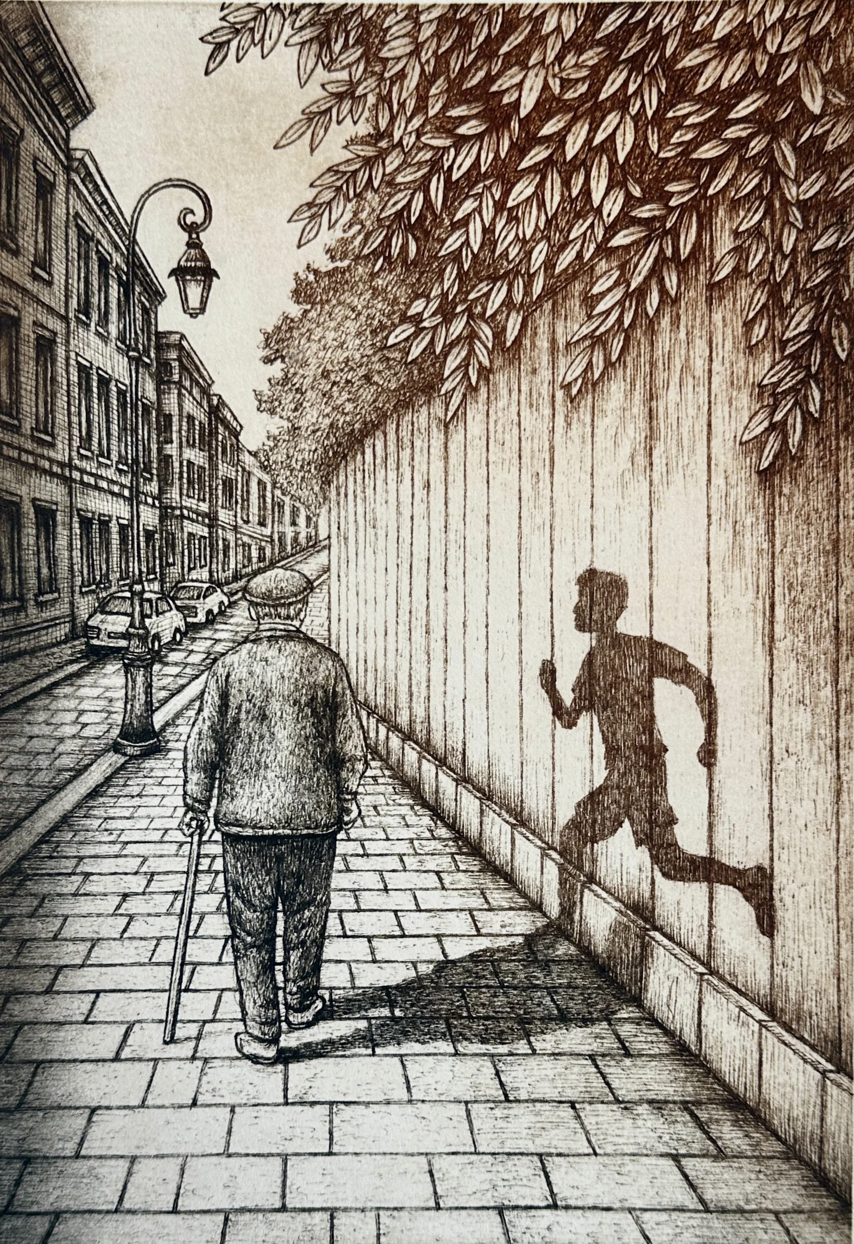 Artist: Nicole Low | Title: Slower Strides | Medium: Solar Plate Etching | Size (W x H): 36 x 45 cm