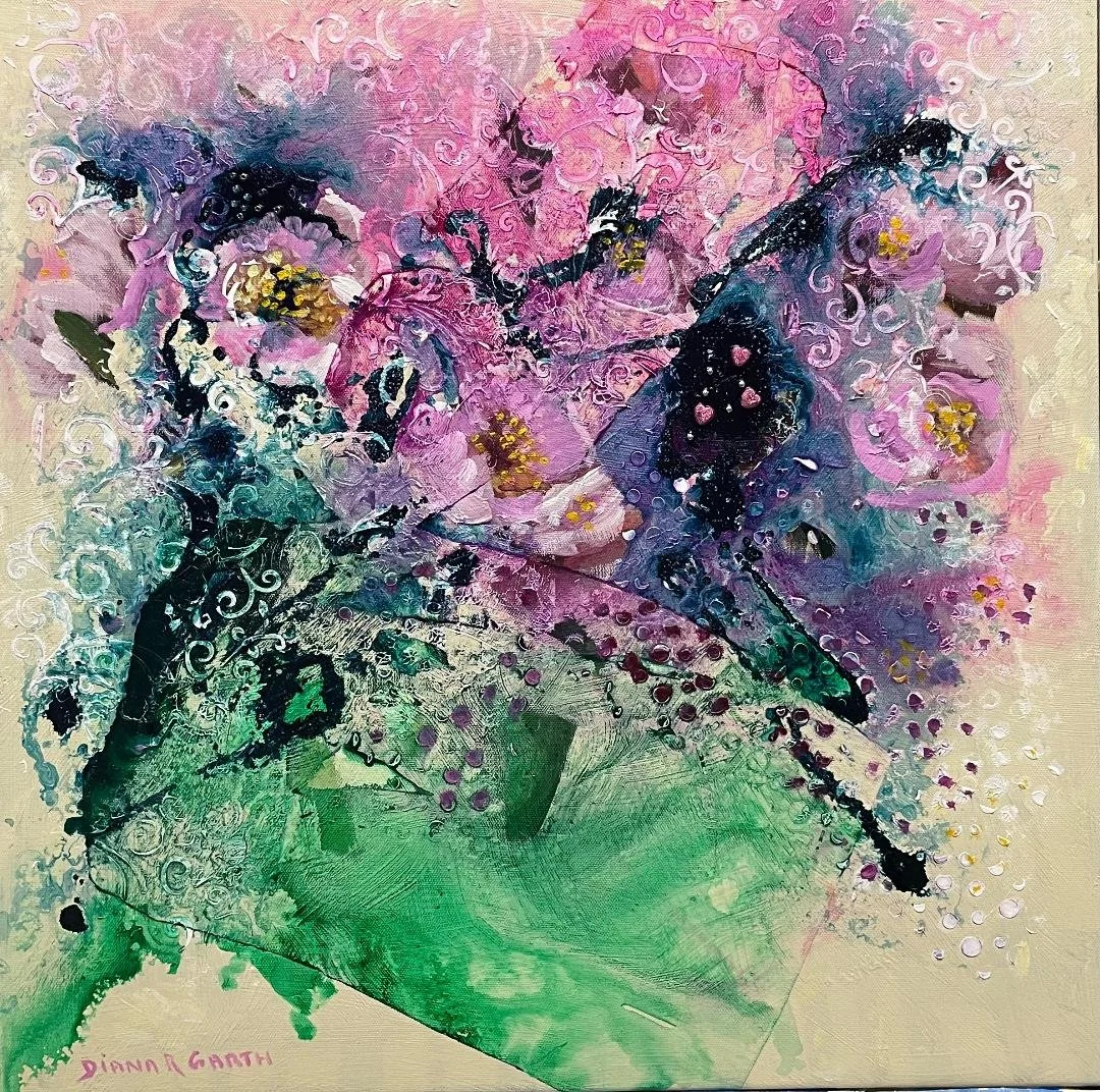 Artist: Diana Garth | Title: Pink Rose Posy | Medium: Mixed Media | Size (W x H): 50 x 50 cm