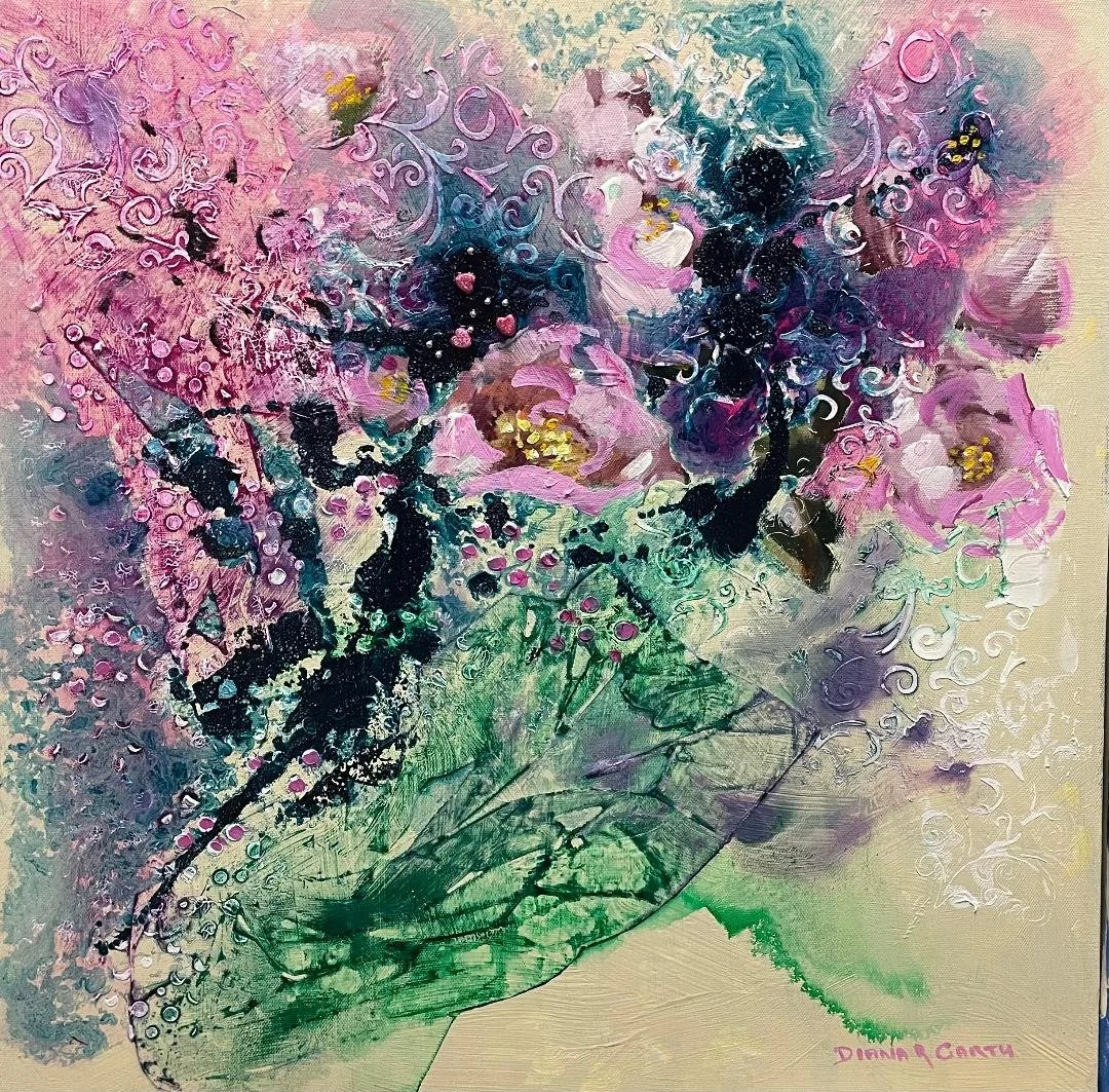 Artist: Diana Garth | Title: Pink Rose Fantasy | Medium: Mixed Media | Size (W x H): 50 x 50 cm
