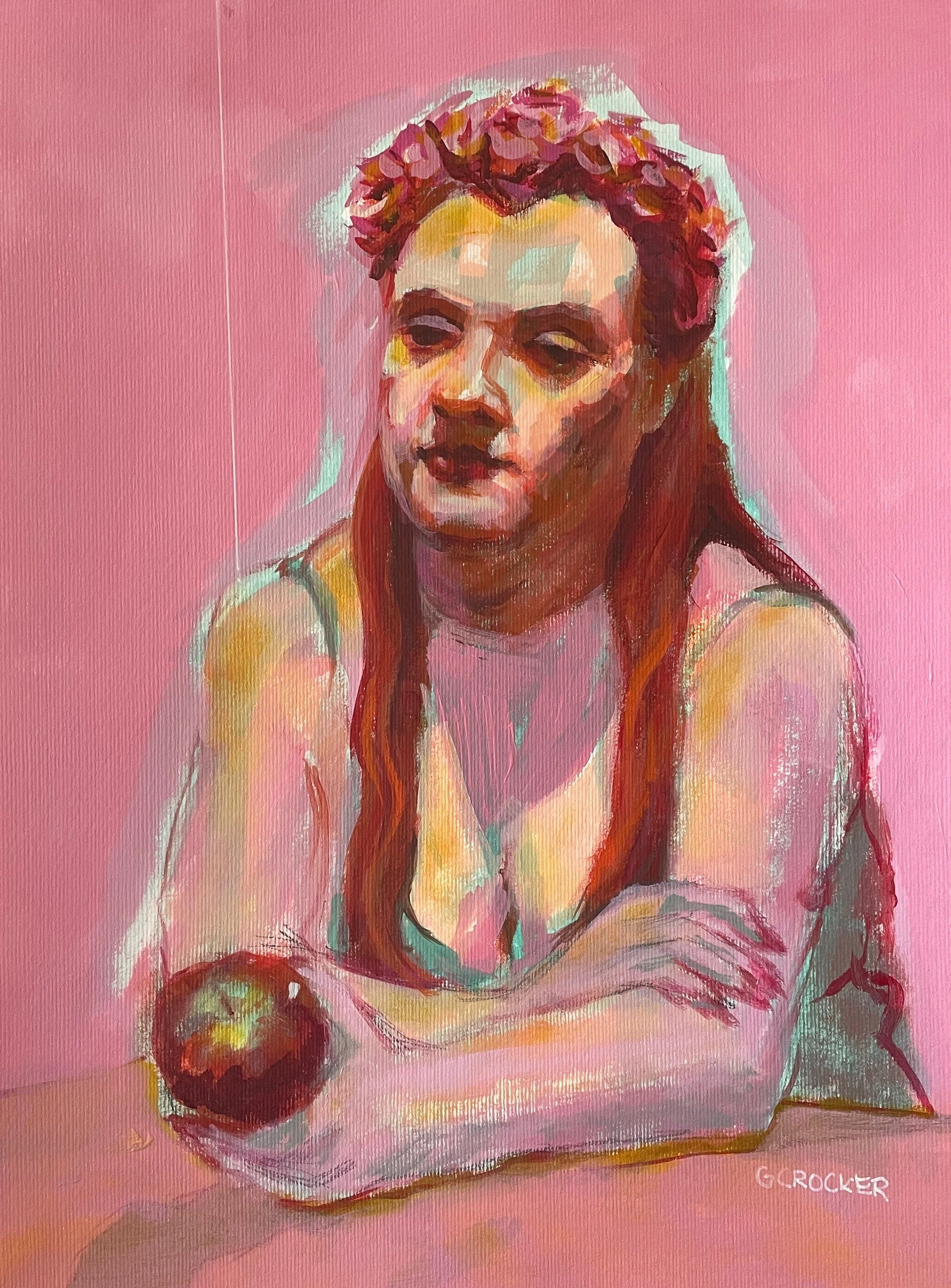 Artist: Genevieve Crocker | Title: Woman with apple | Medium: Acrylic | Size (W x H): 46 x 46 cm