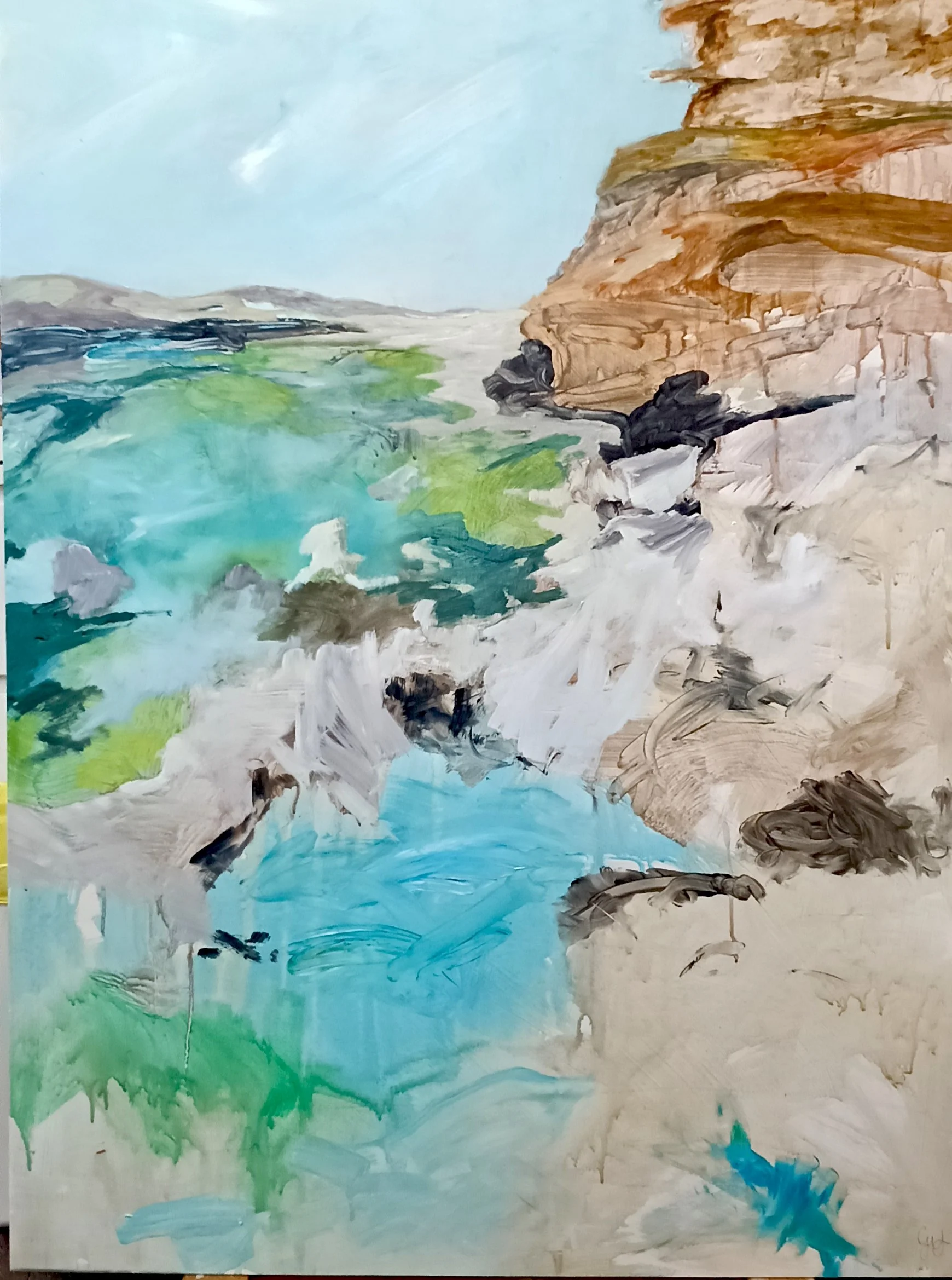 Artist: Gillian Hughes | Title: Water Run High Tide | Medium: Acrylic and Oil on Board | Size (W x H): 120 x 90 cm