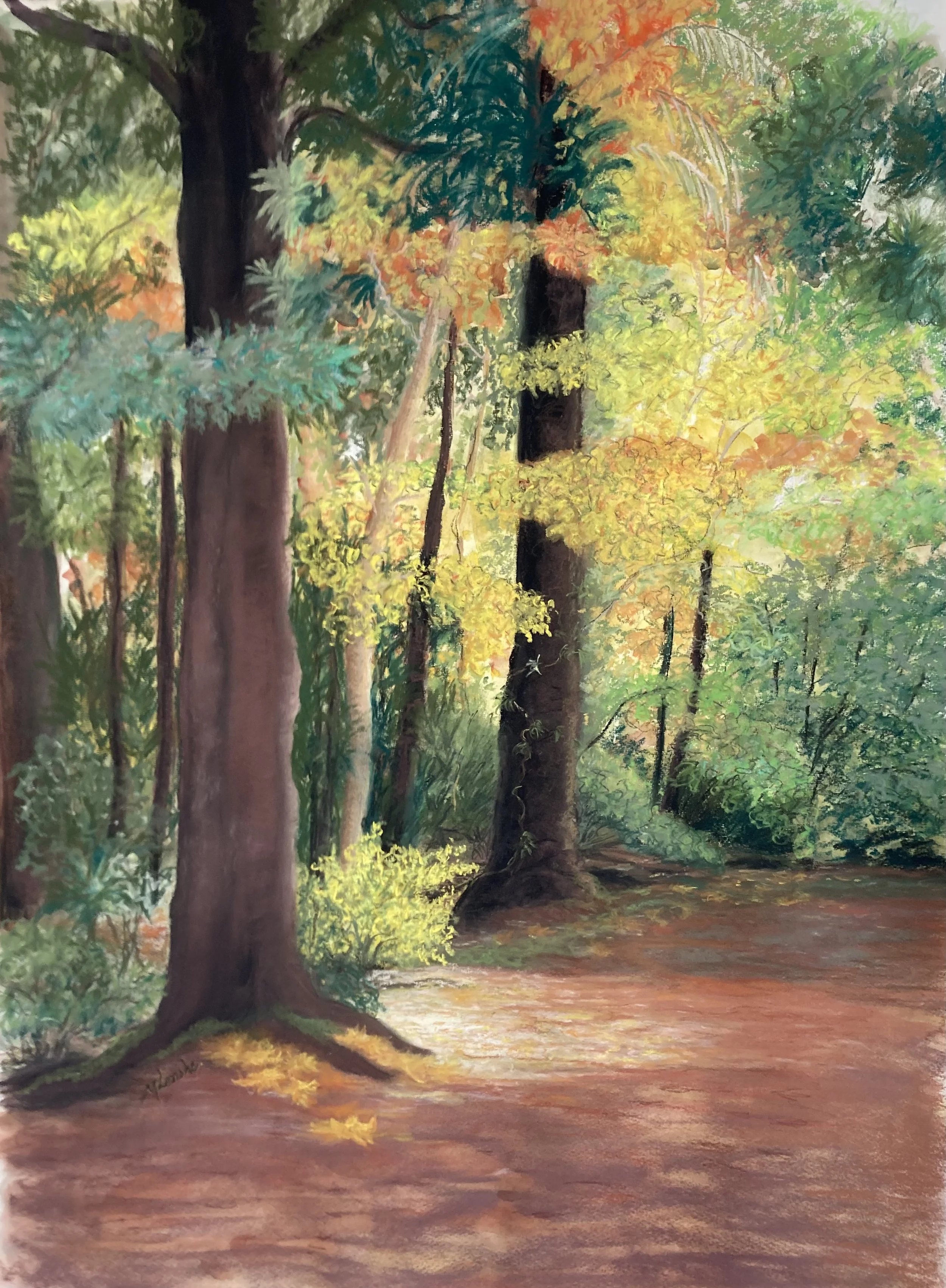 Artist: Maureen Lembke | Title: An Autumn Wander in Merry Garth Garden | Medium: Mixed Media - Watercolour & Pastel | Size (W x H): 71 x 89.5 cm