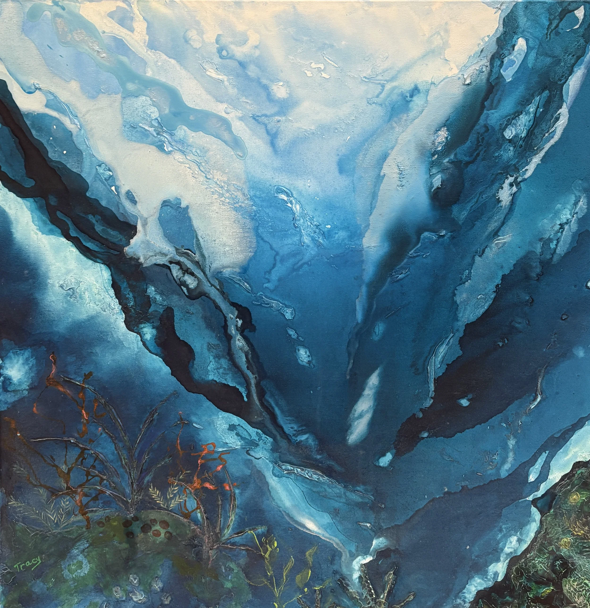 Artist: Tracy Cohen | Title: Deep Dive (one) | Medium: Inks and Acrylics | Size (W x H): 78 x 78 cm