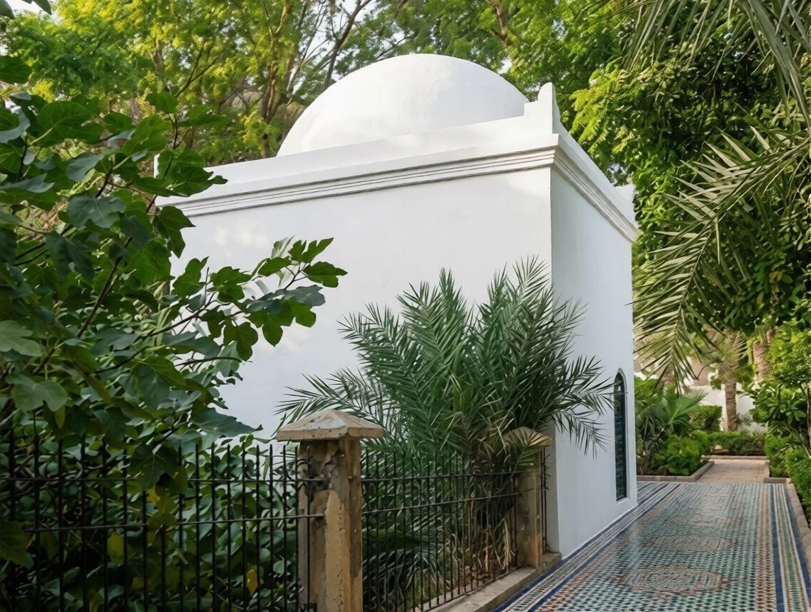 Modern view of the white-domed shrine of Sīdī Ḥarazem at Ḥammat Khawlān near Fes, Morocco.