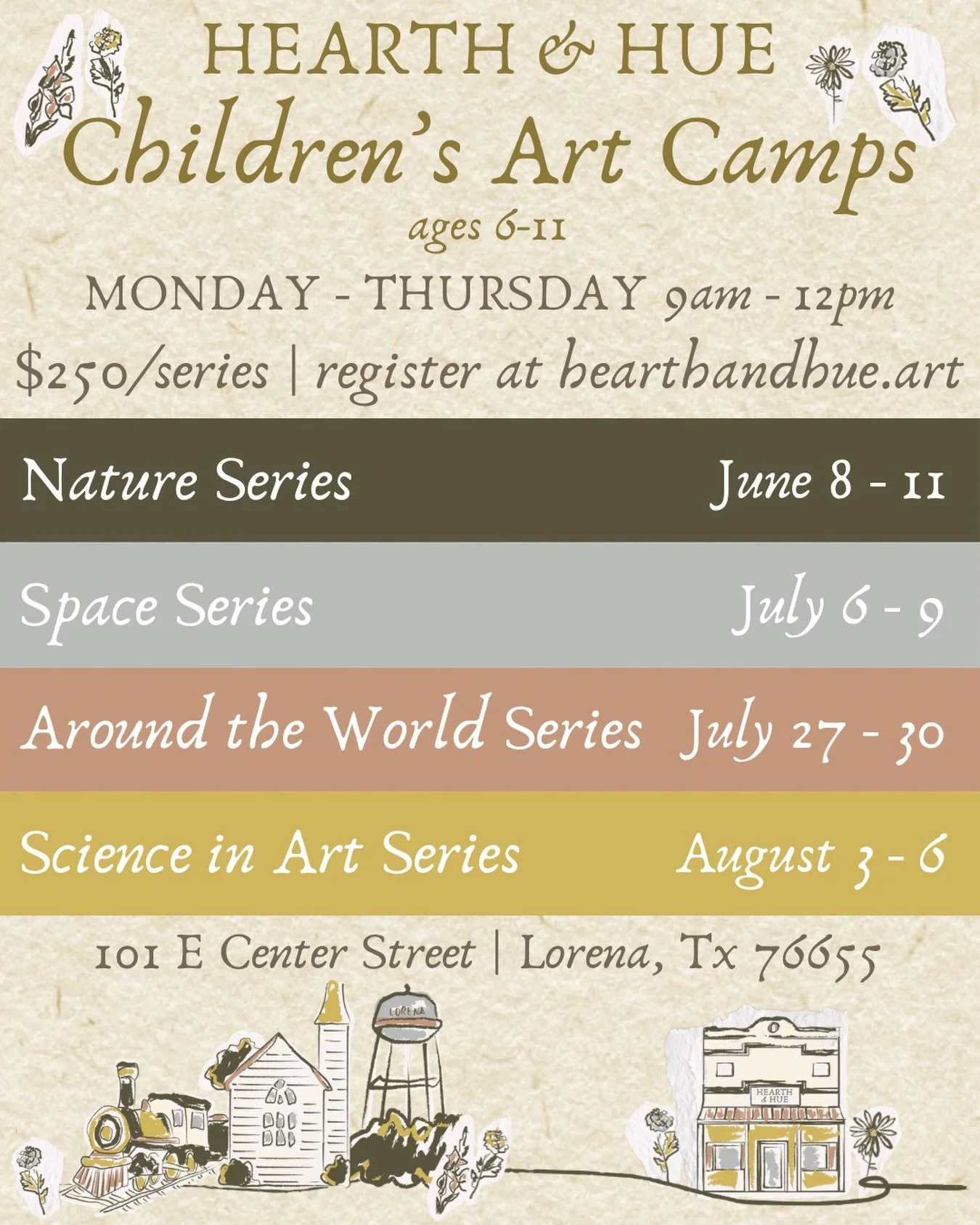 Hearth &amp; Hue Studio Art Summer Camp
registration is open!

www.hearthandhue.art