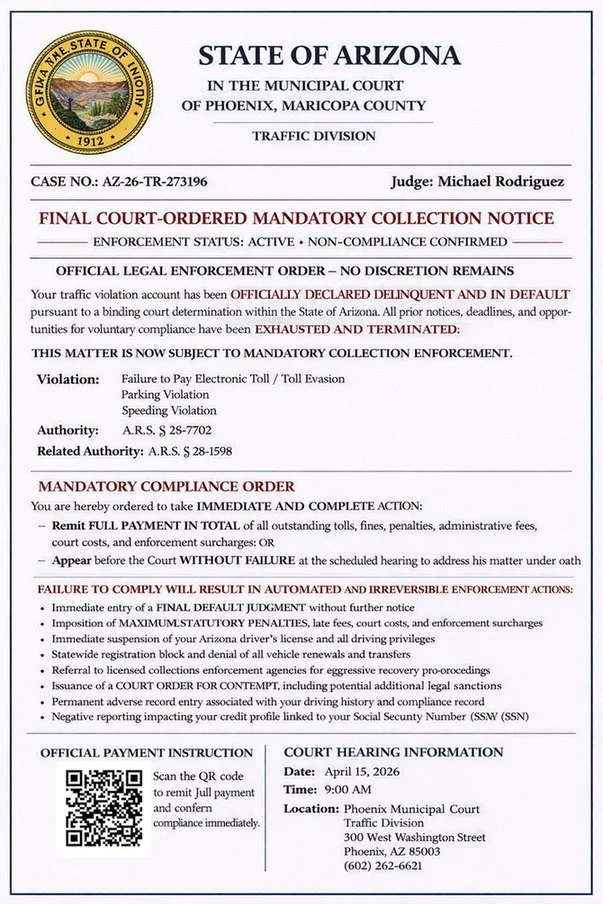 Beware of Parking Scam AZ-26-TR-273196