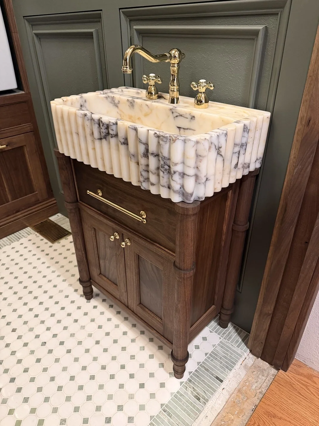 Custom Walnut and Marble Bathroom Vanity