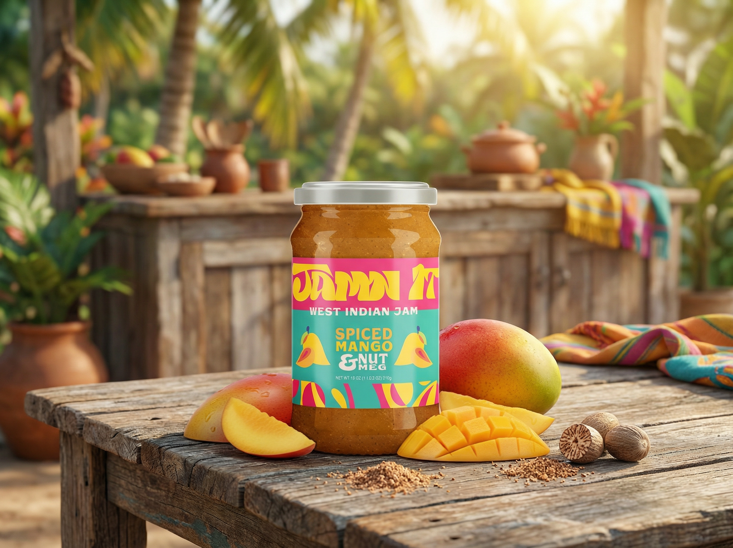 Firefly_Gemini Flash_place the jam with mangoes and grounded nutmeg around it on a make-shift wooden table 927486.png