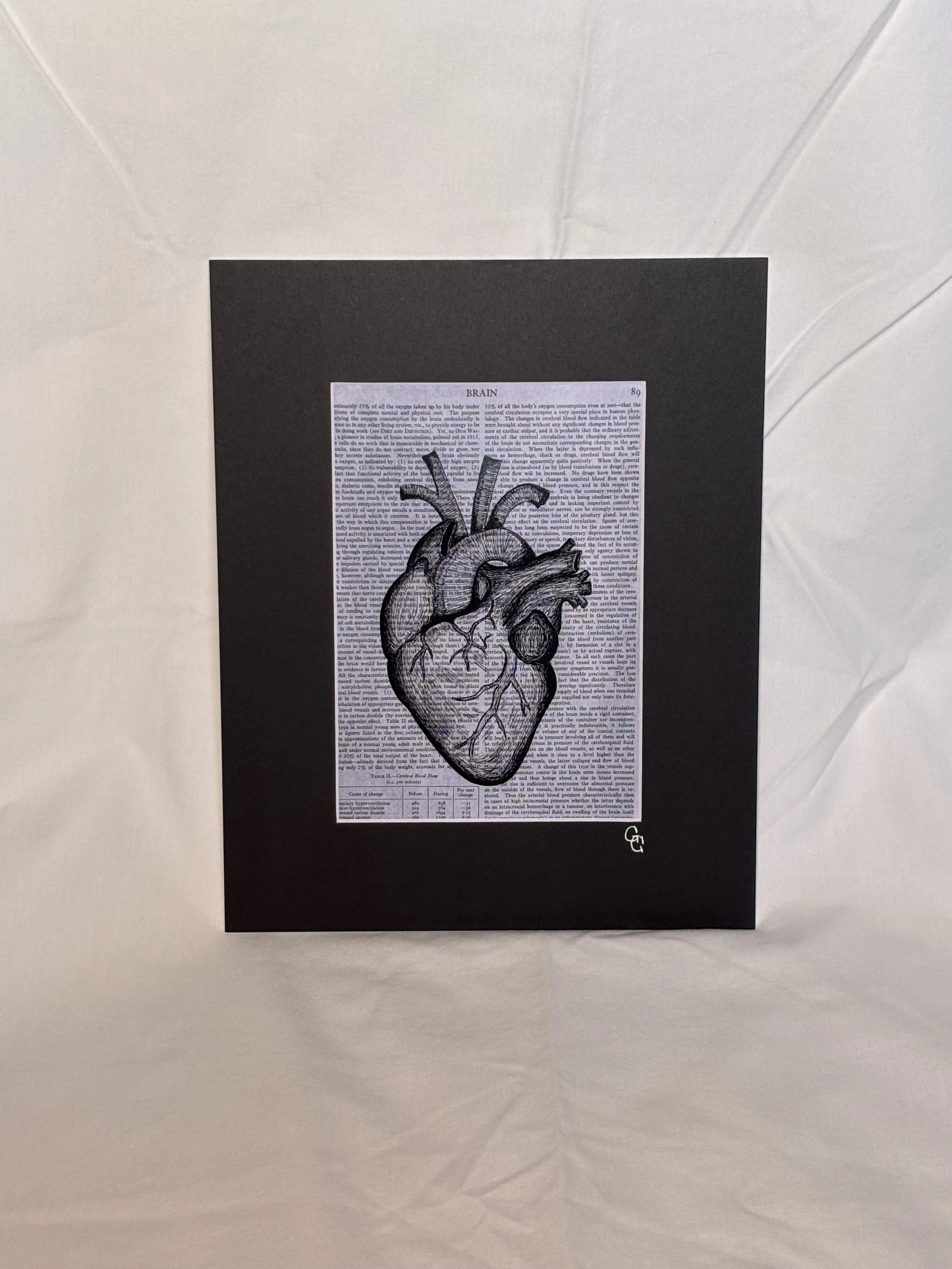 Anatomical heart ink drawing art print on a book page art print
