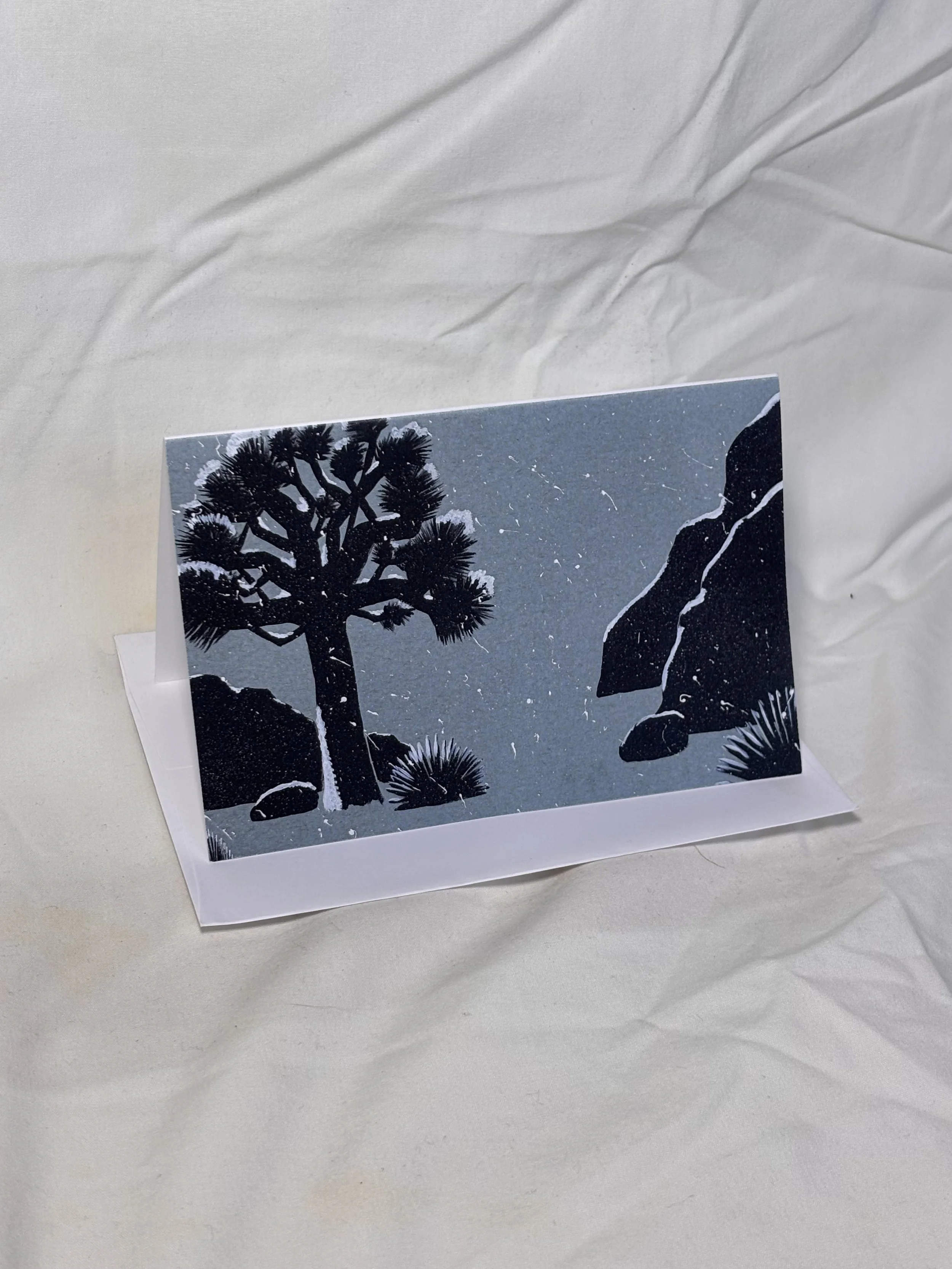 Joshua tree desert winter scene holiday card