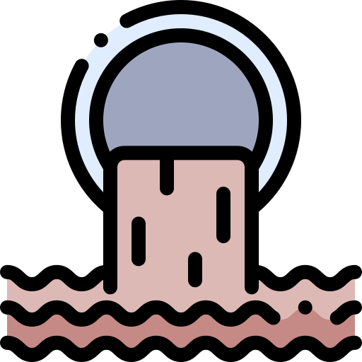 A stylized icon of a lighthouse with a circular light at the top, surrounded by water.