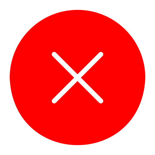 Red circle with a black X in the center.