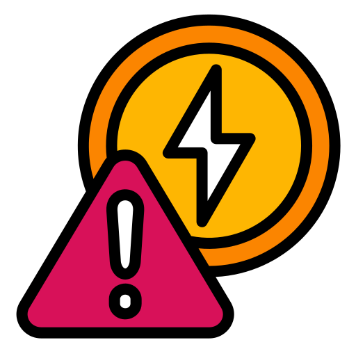 A warning sign with an electrical hazard symbol and an exclamation mark inside a pink triangle.