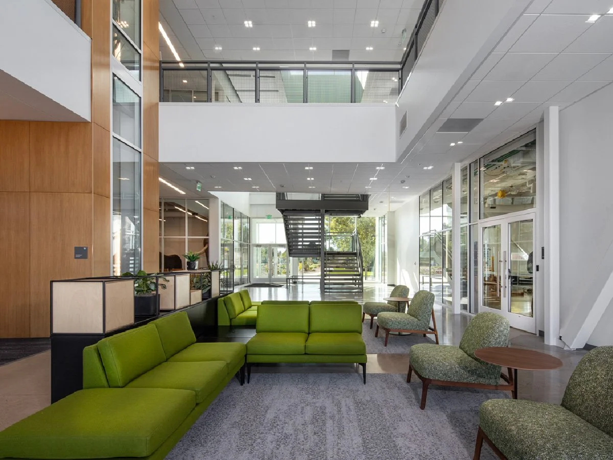 Waterford School lobby interior with architectural finishes — K-12 education mechanical and electrical engineering by Lynk Engineers, Utah