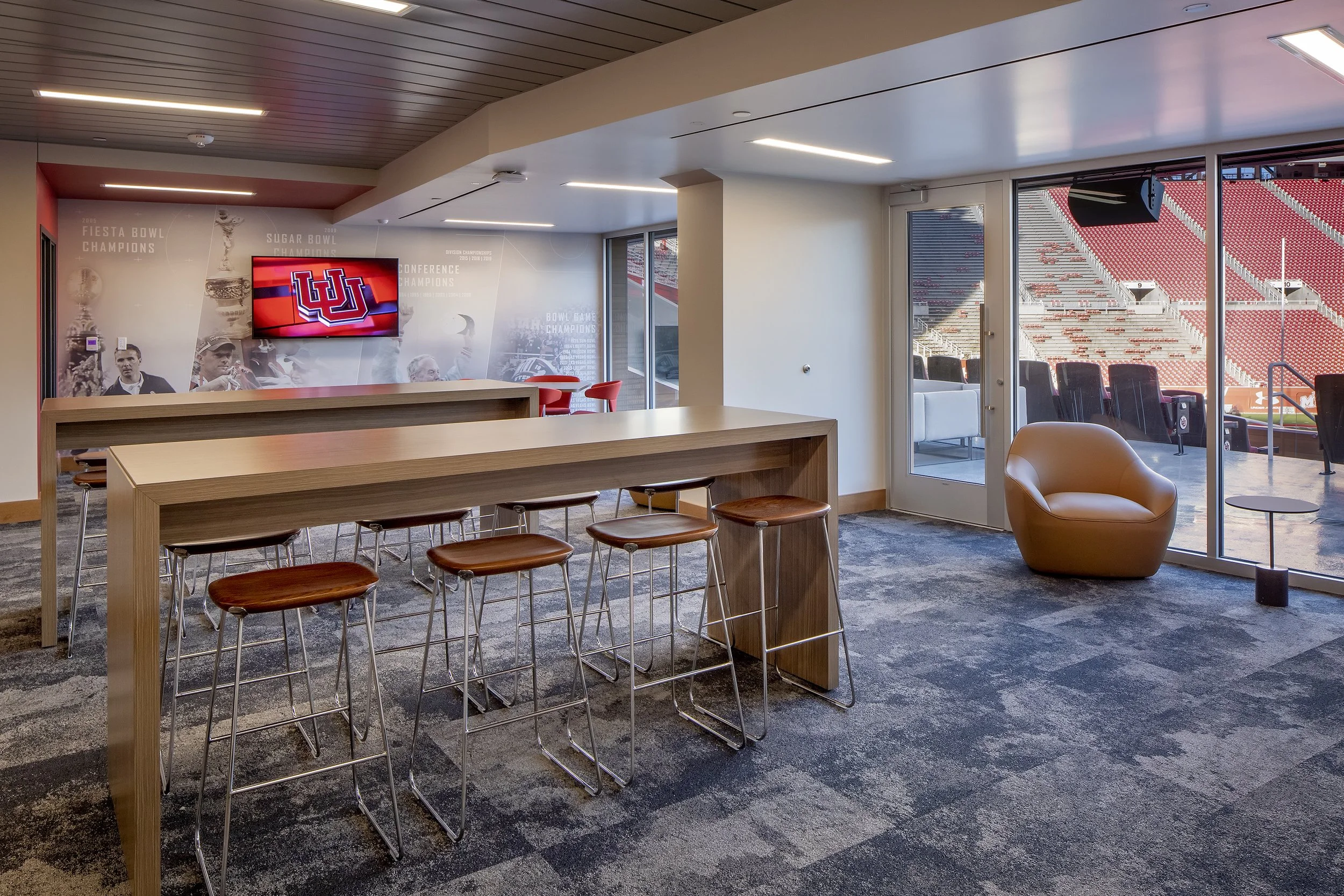 Rice-Eccles Stadium clubhouse overlooking field — University of Utah sports venue engineering by Lynk Engineers, Salt Lake City
