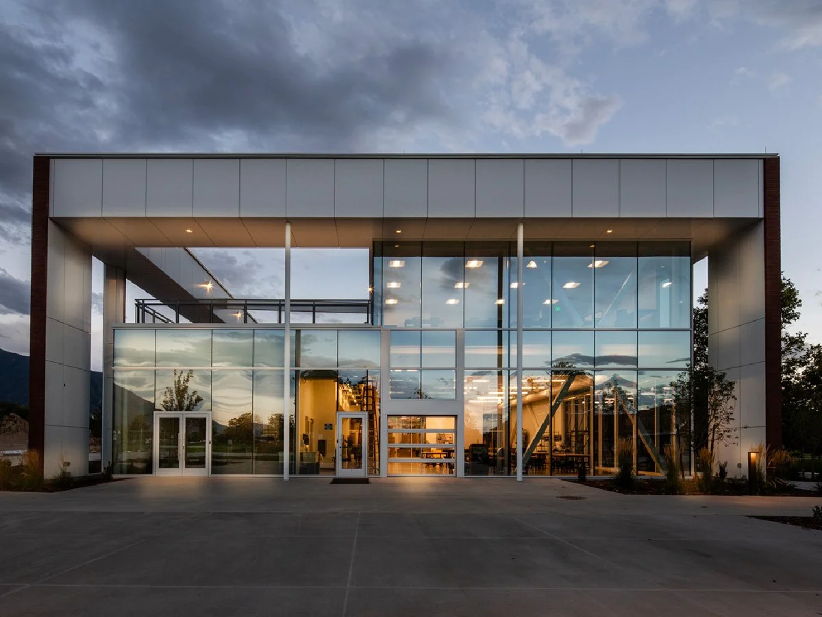 Waterford School building exterior at sunset — K-12 education MEP engineering by Lynk Engineers, Sandy, Utah