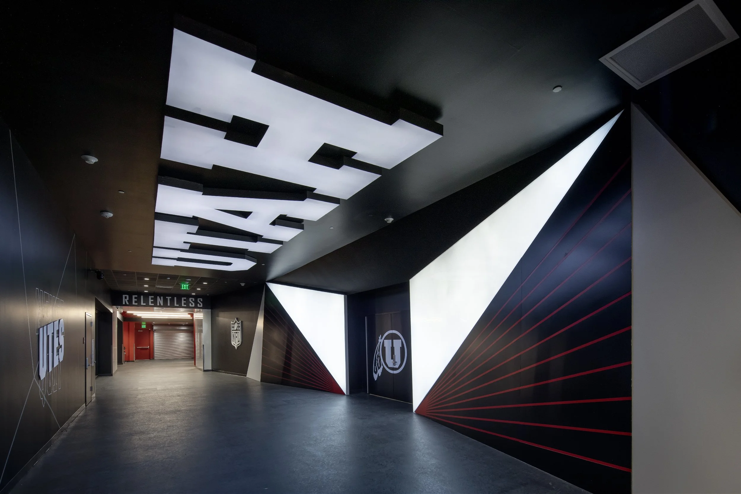 Rice-Eccles Stadium interior corridor with architectural lighting — sports venue electrical engineering by Lynk Engineers, Salt Lake City
