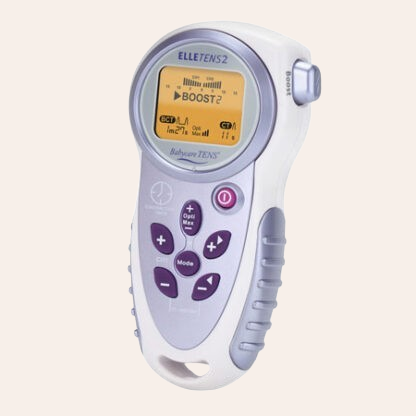 Blood glucose meter with digital display and control buttons.